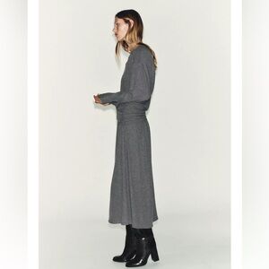ZARA SOFT  GRAY MARL DRESS WITH SASH NWT SIZE MEDIUM